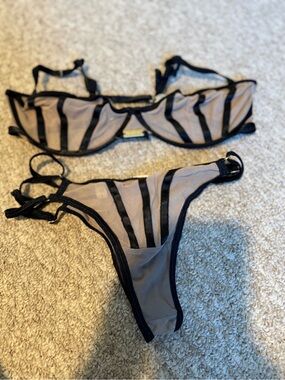 Brash Sheer Mesh Bra & Thong Set in Nude and Black